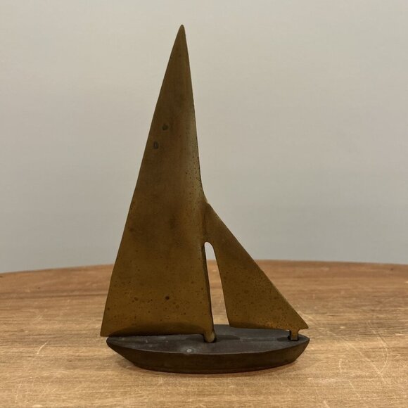 Brass Sailboat Decor Paperweight Mid Century Modern Vintage Brass Boat - Picture 1 of 4